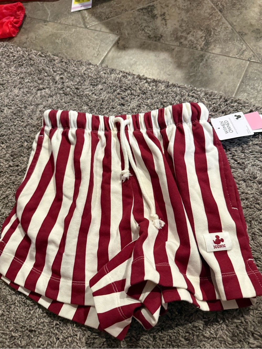 🍊Women’s Red and White Mickey Striped Drawstring Shorts